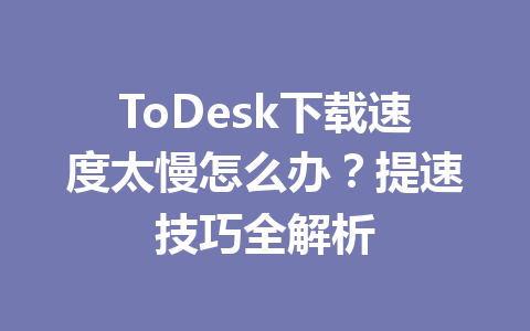ToDesk下载速度太慢怎么办？提速技巧全解析 一